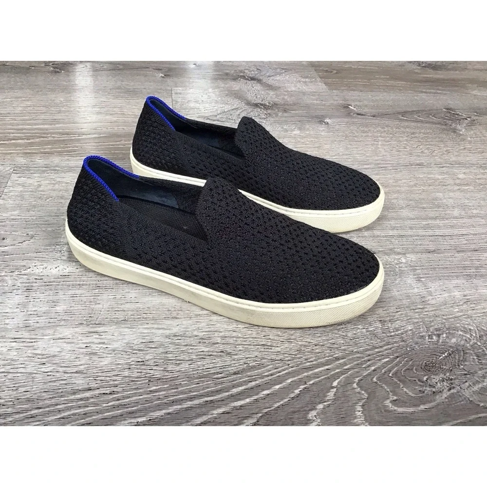 Rothy's Womens Size 7.5 Sneakers Black Knit Slip On Flat Casual Comfort Shoes